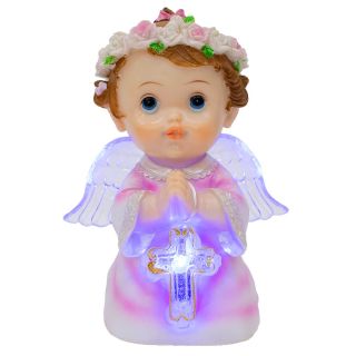 ALJ25A818R-G-M | Anjinho Rosa Orando Com Luz 17cm - Enfeite Resina