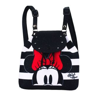 Mini Mochila Minnie Listra Preto Branco 19x9x19cm - Disney
