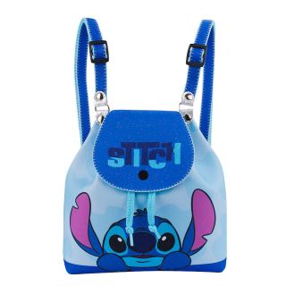 Mini Mochila Azul Rosto Stitch 19x9x19cm - Disney
