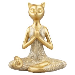 XIY007-M | Mulher Gato Dourado Meditando Resina 16.5cm