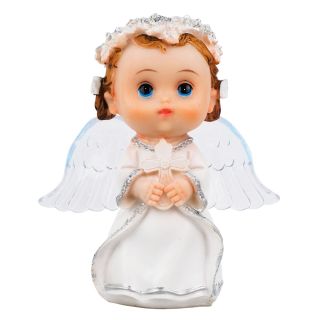ALJ25C667W-M | Anjinho Menina Branco Cruz Com Luz 12cm - Enfeite Resina