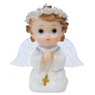 ALJ25C05A-2WBG-M | Anjinho Branco Orando Com Luz 12cm - Enfeite Resina
