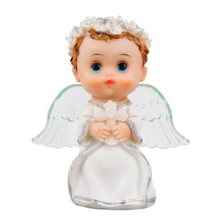 ALJ25C667W-M | Anjinho Menino Branco Cruz Com Luz 12cm - Enfeite Resina