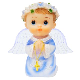 ALJ25C05A-2WBG-M | Anjinho Azul Orando Com Luz 12cm - Enfeite Resina