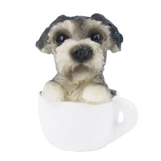 CHD009-M | Mini Cachorro Cinza Na Xícara 5.5cm - Resina Animais