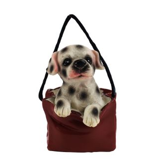 CHD004-M | Mini Cachorro Branco Com Pintas Na Bolsa 7.5cm - Resina Animais