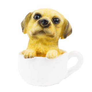 CHD009-M | Mini Cachorro Creme Na Xícara 5cm - Resina Animais