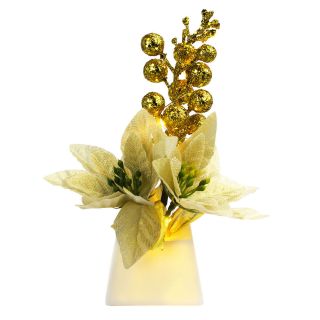 AX014-M(DOURADO) | Flor Com Bolas Natalinas Douradas Luz 17.5cm - Enfeite Natalino