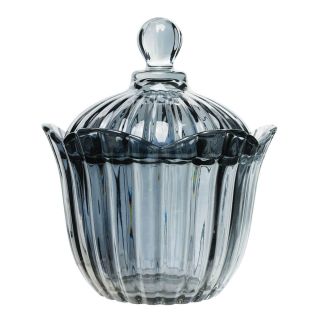 Pote Baleiro Vidro Cinza Transparente 18x15.5cm