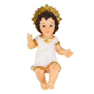 ALJB907-13S-M | Menino Jesus De Branco 30cm - Enfeite Resina