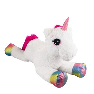 HY-111-F | Unicórnio Branco Deitado Patas Coloridas 80cm - Pelúcia