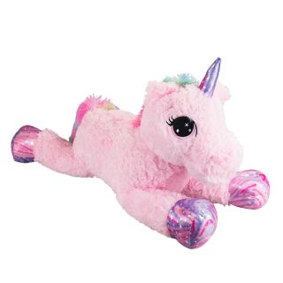 HY-111-F | Unicórnio Rosa Deitado Patas Coloridas 80cm - Pelúcia