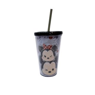 DQH046ZL-TT2-D | Copo Com Canudo Preto Mickey E Minnie Tsum Tsum 450ml - Disney