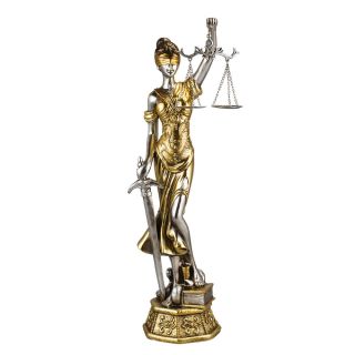 QMH218731-3-M | Dama Da Justiça Prateada Vestimenta Dourada 53cm - Enfeite Resina
