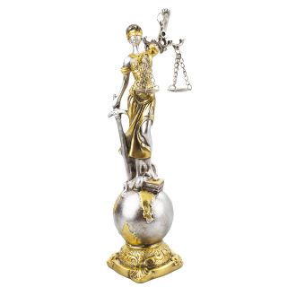 QMH13316-3/-21-M | Dama Da Justiça Globo Prateado 23.5cm - Enfeite Resina