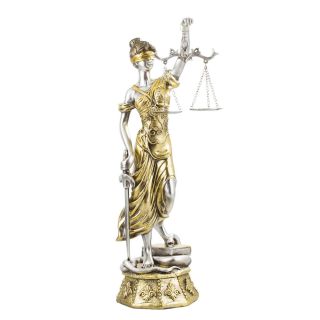 QMH218013-3-M | Dama Da Justiça Prateada 45cm - Enfeite Resina