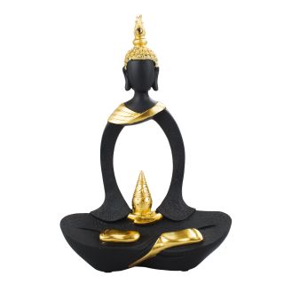 LK23510H-M | Buda Sentado Preto Detalhes Dourado 33cm