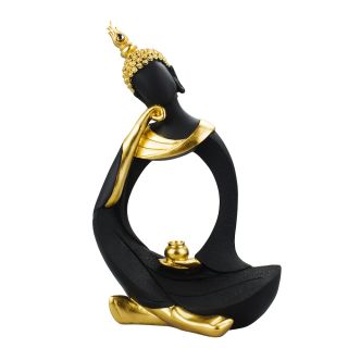 LK23509H-M | Buda Sentado Vestimenta Preta Dourado 29cm