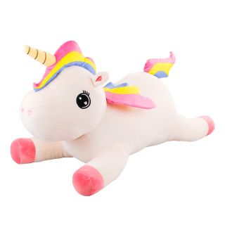 XT9271-45-F | Unicórnio Rosa Asas Deitado 46cm - Pelúcia