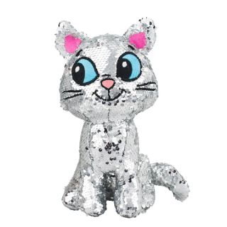 MXT011-25-MA3-MC | Gato Mingau Lantejoulas Prateado Pelúcia 29cm - Turma Da Mônica