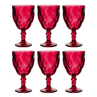 Jg 6 Taças Vermelho Transparente Vidro 310ml