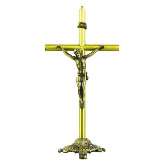 ME0466-M(DOURADO) | Crucifixo De Mesa Dourado 22cm - Enfeite Metal