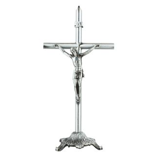 ME0466-M(PRATEADO) | Crucifixo De Mesa Prateado 22cm - Enfeite Metal