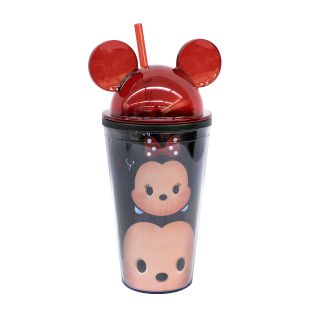 DDF8851-TT3-D | Copo Preto Com Canudo E Orelhas Mickey & Minnie Tsum Tsum 450ml - Disney