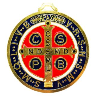 ME0465-M | Medalhão São Bento Dourado 12.5cm - Enfeite Metal