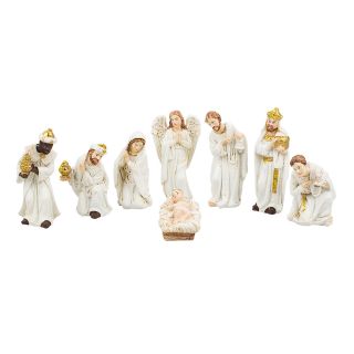 AS351596-1-M | Presépio Vestimenta Branca Com 8 Peças 7.5cm - Enfeite Resina
