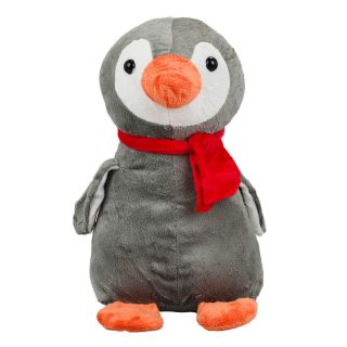 HY-010-F | Pinguim Cinza Cachecol Vermelho 30cm - Pelúcia