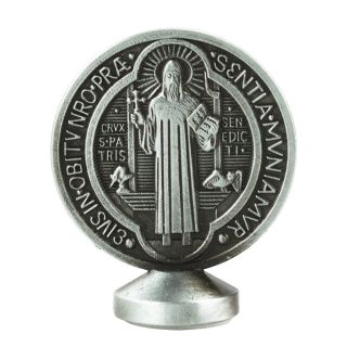 ME0452-M(PRATEADO) | Medalhão São Bento Prateado Metal Uso Carro 5.5cm