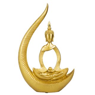 LK23512G-M | Buda Sentado Arco Dourado 34.5cm