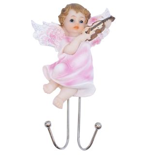 ALJ25C647-E | Ganchos Anjinho Roupa Rosa Tocando Violino 14cm - Enfeite Resina
