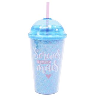 Copo Tampa Oval Azul Sereia 450ml - Projeto Kiwi
