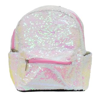 Mochila Lantejoulas Branco/Rosa 29x13x36cm
