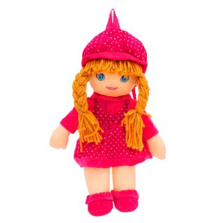 Mochila Boneca Saia Chapéu Rosa Pintas Brancas 50X34cm