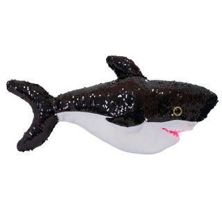 XT9171B-50-F | Tubarão Lantejoulas Preto Prateado 47cm - Pelúcia