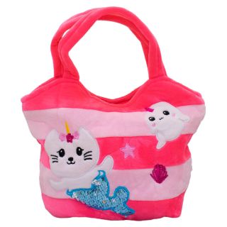 Bolsa Rosa Sereia Gato Pelúcia 25x27cm