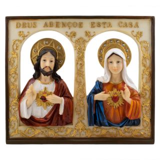ALJ21C205-11.5-E | Quadro Sagrado Coração De Jesus e Maria 25.5x30cm - Enfeite Resina
