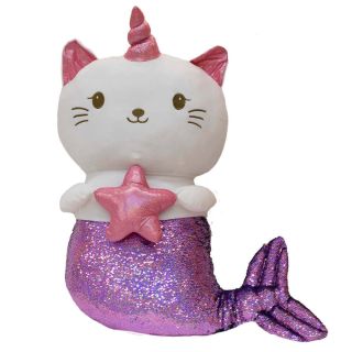 Sereia De Gato Rosa Chifre Lantejoulas Roxa Verde 94cm - Pelúcia