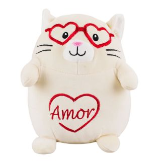 JS-CT-CV220746-F | Gato Creme Óculos Amor 21cm - Pelúcia