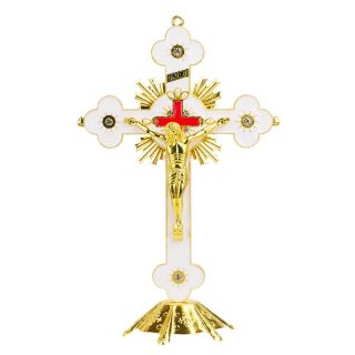Crucifixo Metal Cruz Vermelha Mesa Parede 29cm