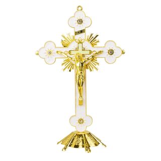 Crucifixo Metal Cruz Verde Claro Mesa Parede 29cm
