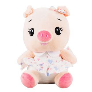 XT9236-F | Porco Sentado Saia Coração Azul 25cm - Pelúcia