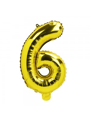 Balão Metalizado Número Seis Dourado 33x7x21cm Pequeno