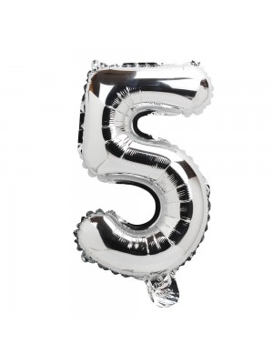 Balão Metalizado Número Cinco Prateado 30x7x18cm Pequeno