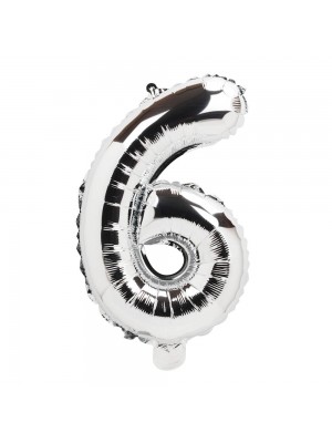 Balão Metalizado Número Seis Prateado 33x7x21cm Pequeno