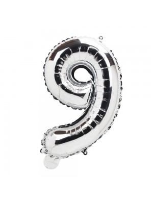 Balão Metalizado Número Nove Prateado 33x7x21cm Pequeno