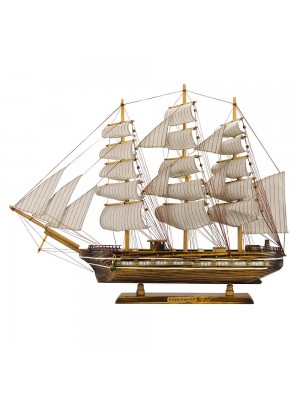 Miniatura Barco Navio Veleiro Casco Madeira Canhões 61x11x78cm